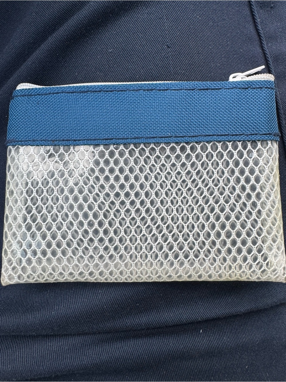 Blue Trim Clear Mesh Coin Zipper Pouch